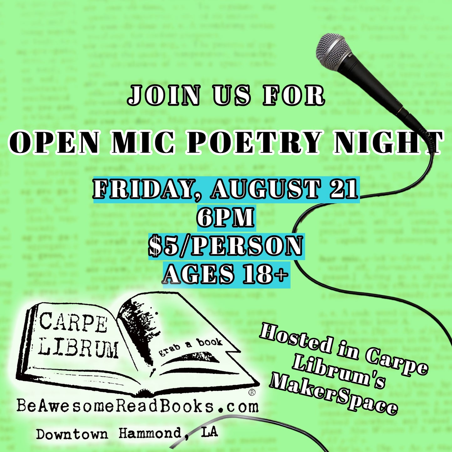 Open Mic Poetry Night (August 21 - 6pm)