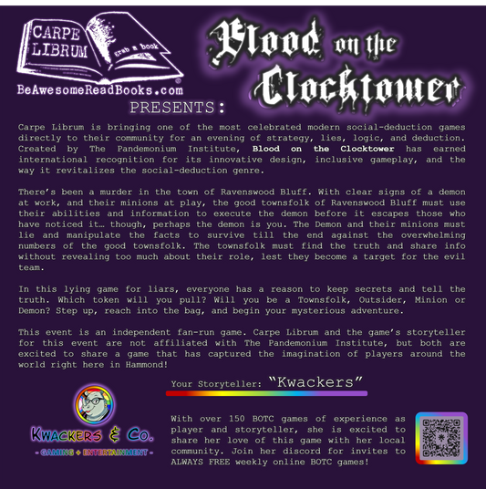 Game Night: Blood on the Clocktower (Aug. 20th 5:30pm)