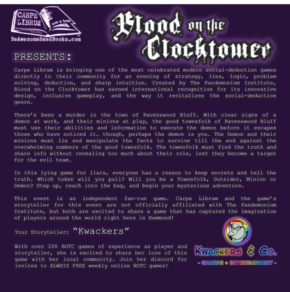 Blood on the Clocktower Game Night - Limited Availability (July 16th - 5:30pm)