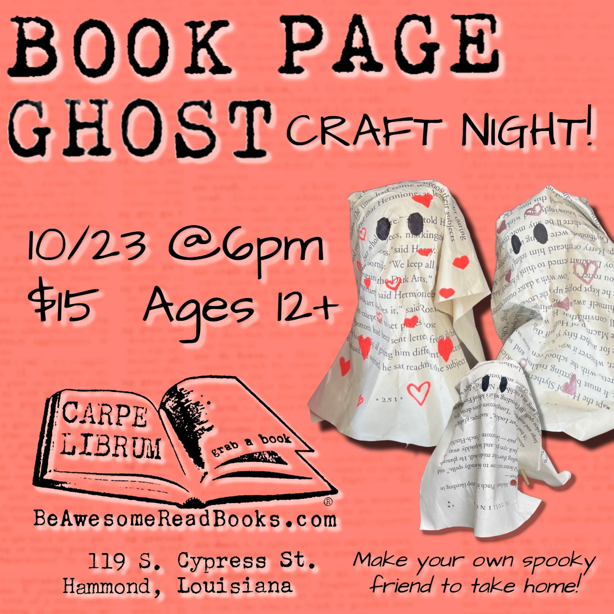 Craft Night: Book Page Ghosts (Oct. 23rd - 6pm)